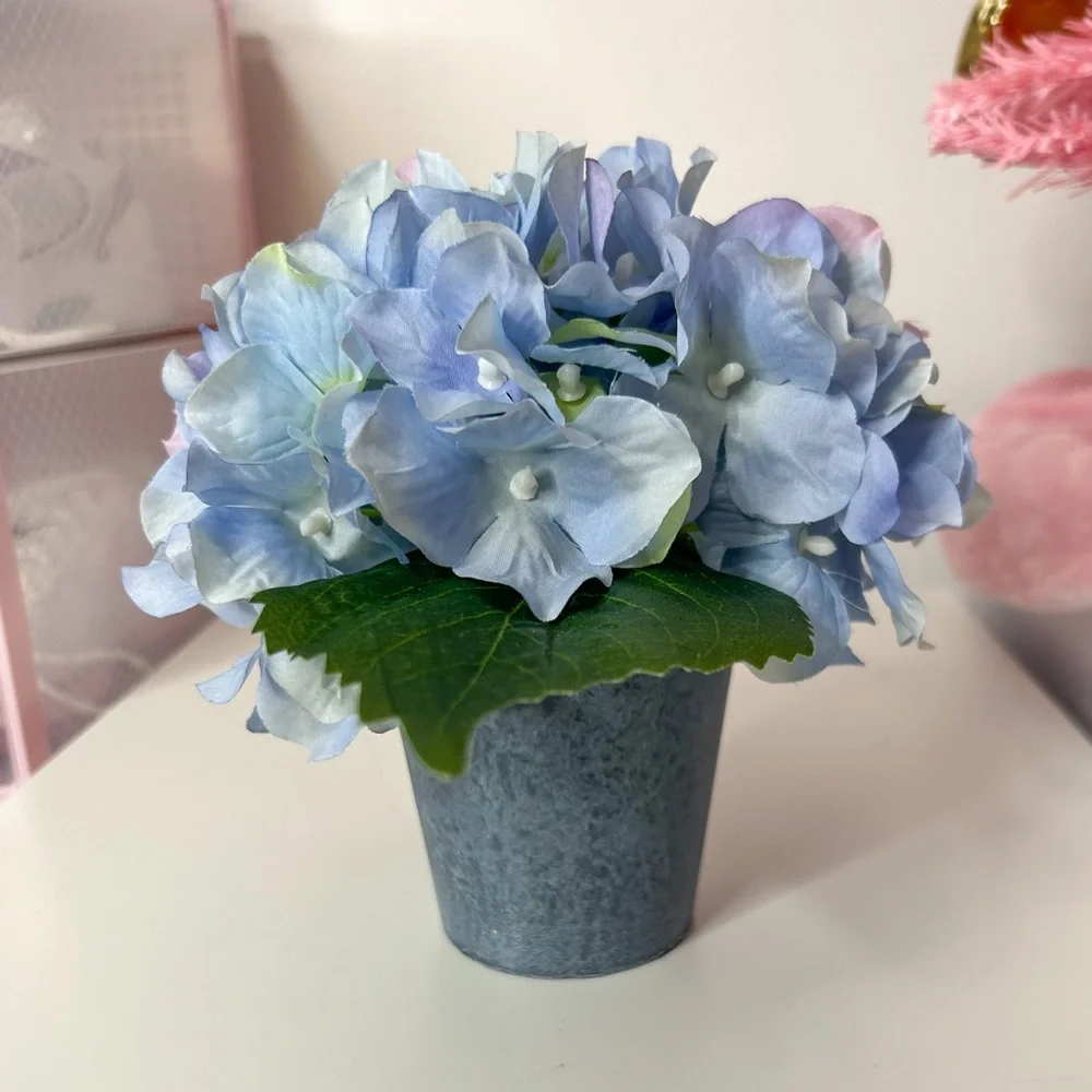 Blue Hydrangea Faux Floral Arrangement.